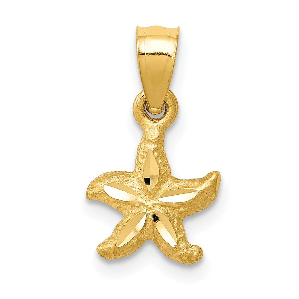 14k Yellow Gold Mini Diamond Cut Satin Starfish Pendant, Item P9601 by The Black Bow Jewelry Co.
