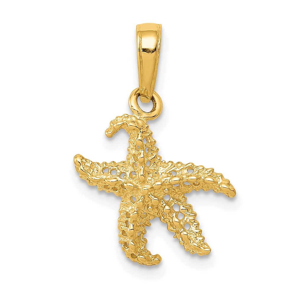 14k Yellow Gold 12mm Textured and Cutout Starfish Pendant, Item P9606 by The Black Bow Jewelry Co.
