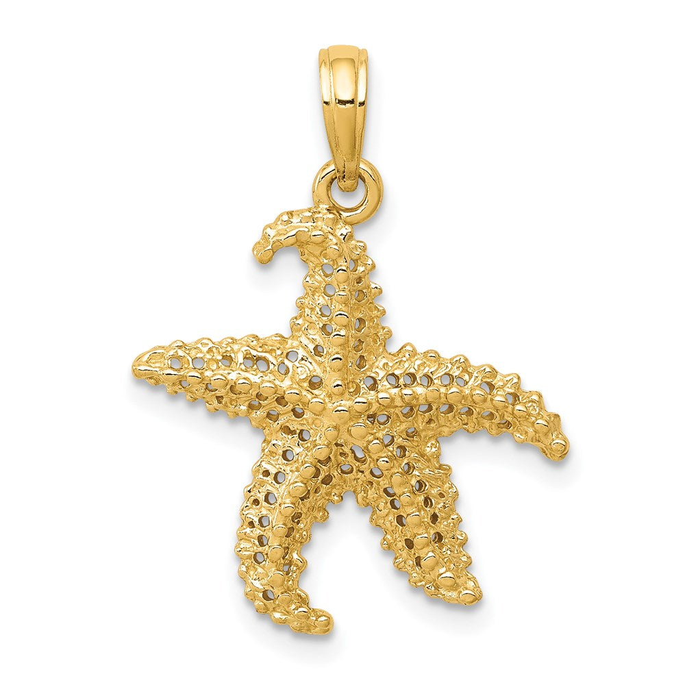 14k Yellow Gold 19mm Textured and Cutout Starfish Pendant, Item P9607 by The Black Bow Jewelry Co.