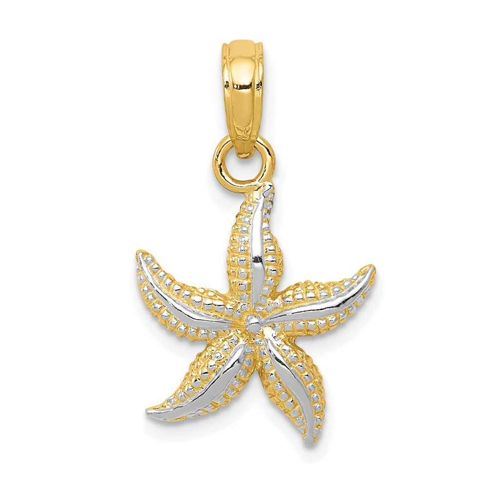 14k Yellow Gold and White Rhodium 12mm Two Tone Starfish Pendant, Item P9611 by The Black Bow Jewelry Co.