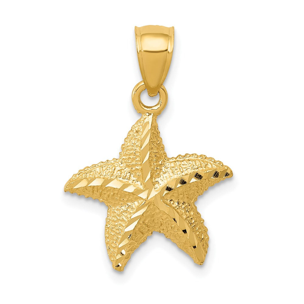 14k Yellow Gold 15mm Diamond Cut Starfish Pendant, Item P9616 by The Black Bow Jewelry Co.