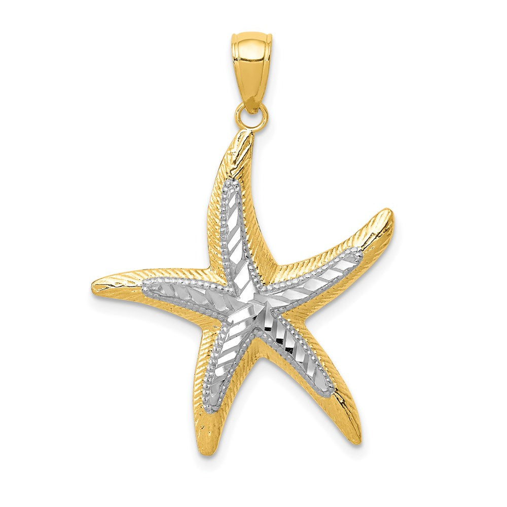 14k Yellow Gold and White Rhodium 25mm Two Tone Starfish Pendant, Item P9619 by The Black Bow Jewelry Co.