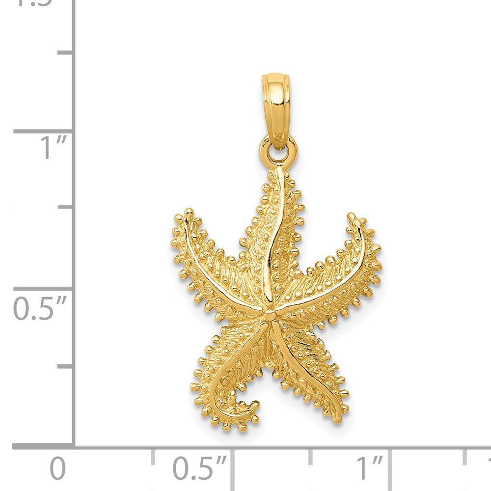 Alternate view of the 14k Yellow Gold 16mm Textured 2D Starfish Pendant by The Black Bow Jewelry Co.