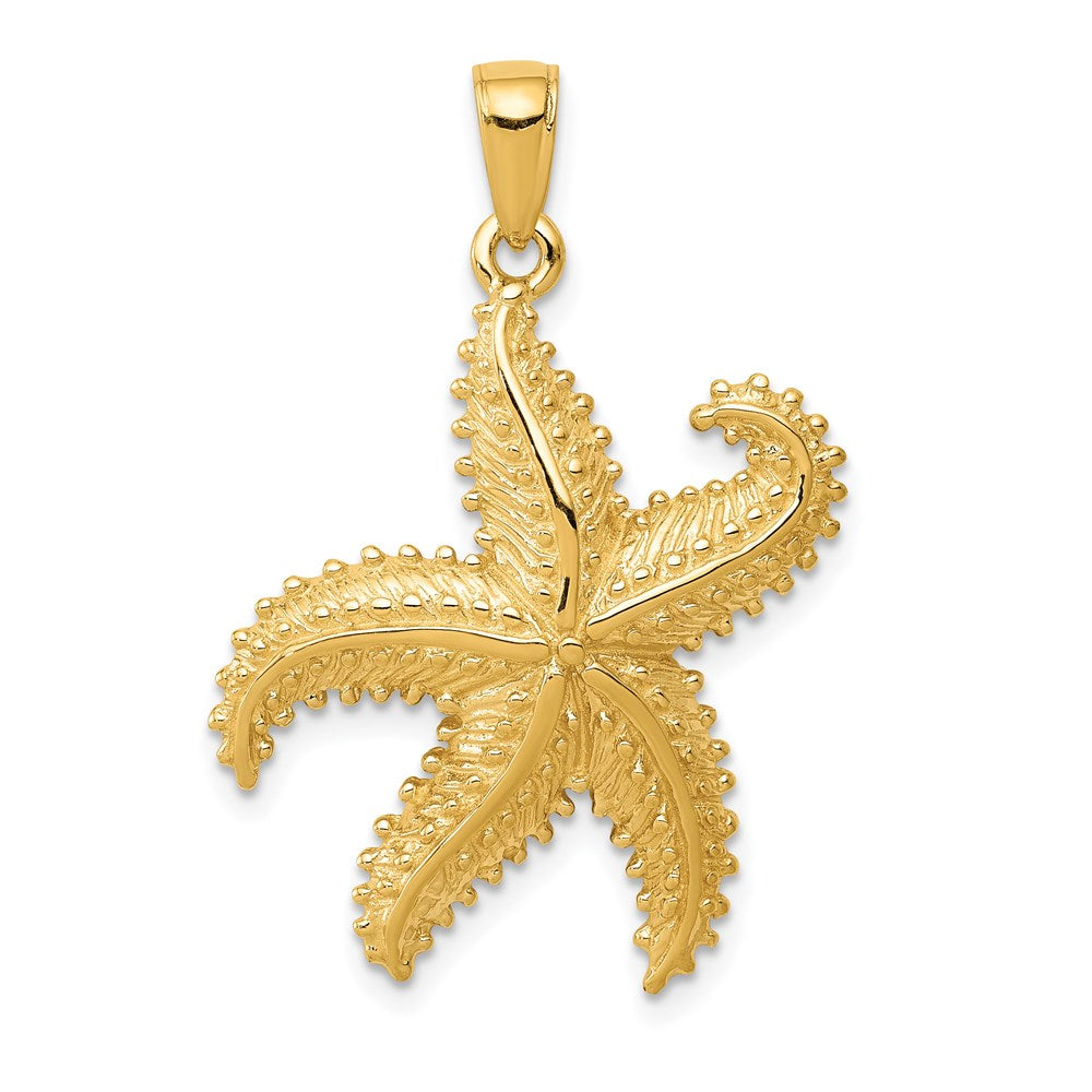 14k Yellow Gold 24mm Textured 2D Starfish Pendant, Item P9623 by The Black Bow Jewelry Co.