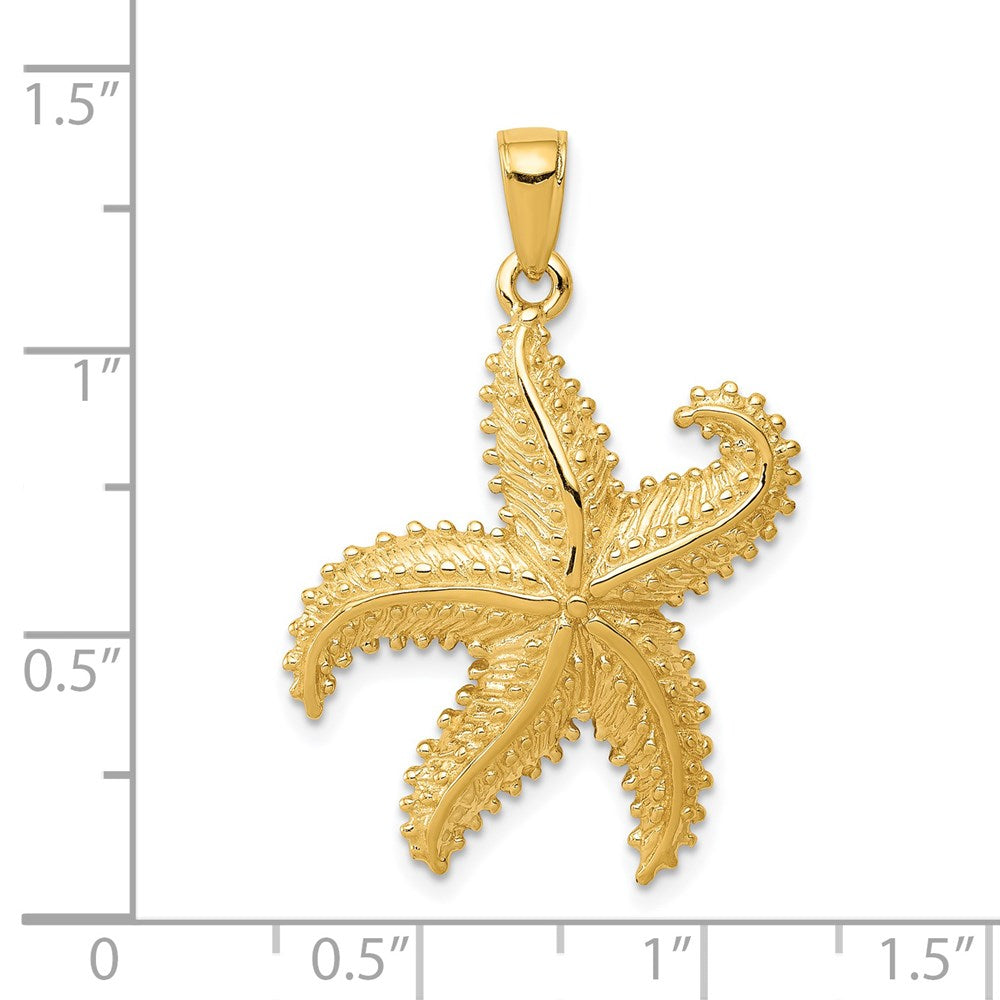 Alternate view of the 14k Yellow Gold 24mm Textured 2D Starfish Pendant by The Black Bow Jewelry Co.