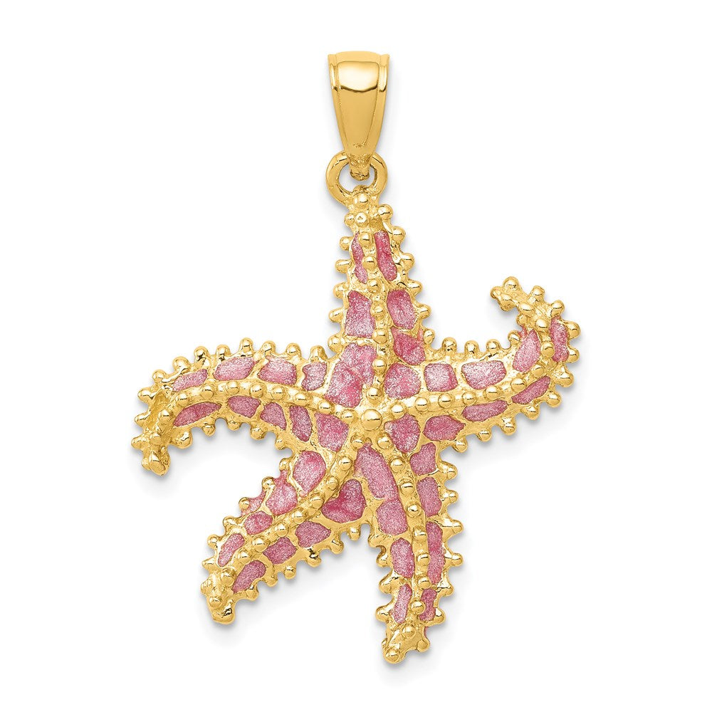 14k Yellow Gold Pink Enameled Starfish Pendant, Item P9627 by The Black Bow Jewelry Co.
