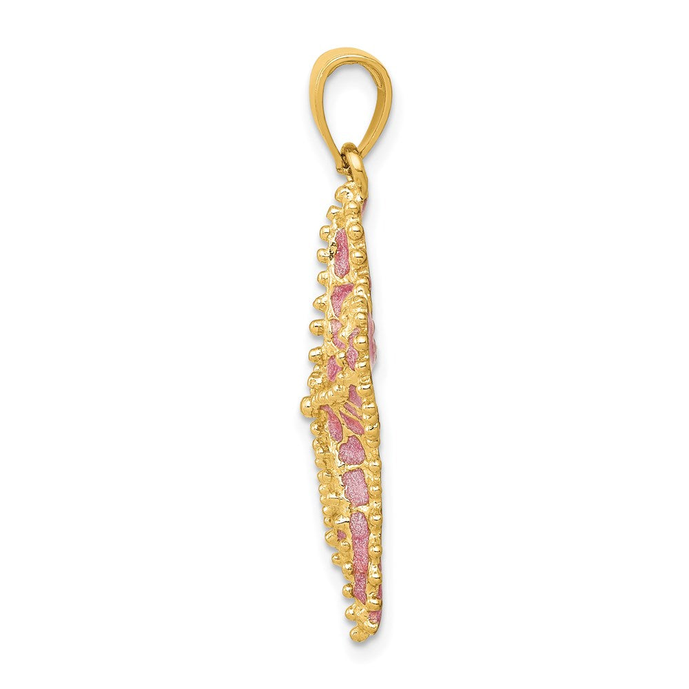 Alternate view of the 14k Yellow Gold Pink Enameled Starfish Pendant by The Black Bow Jewelry Co.