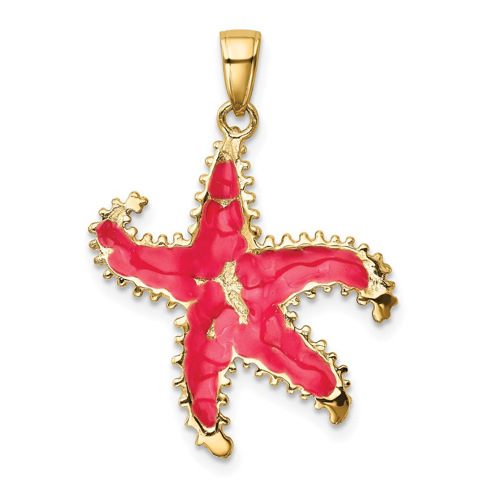 Alternate view of the 14k Yellow Gold Pink Enameled Starfish Pendant by The Black Bow Jewelry Co.