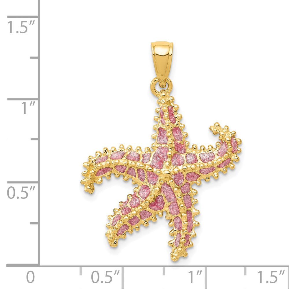 Alternate view of the 14k Yellow Gold Pink Enameled Starfish Pendant by The Black Bow Jewelry Co.