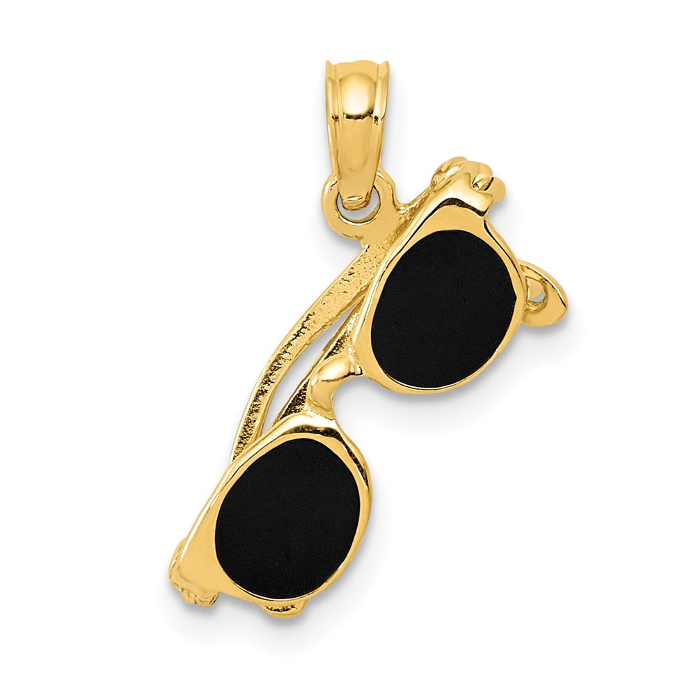 14k Yellow Gold 3D Black Enameled Moveable Sunglasses Pendant, Item P9634 by The Black Bow Jewelry Co.