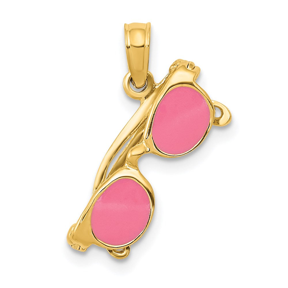 14k Yellow Gold 3D Pink Enameled Moveable Sunglasses Pendant, Item P9635 by The Black Bow Jewelry Co.