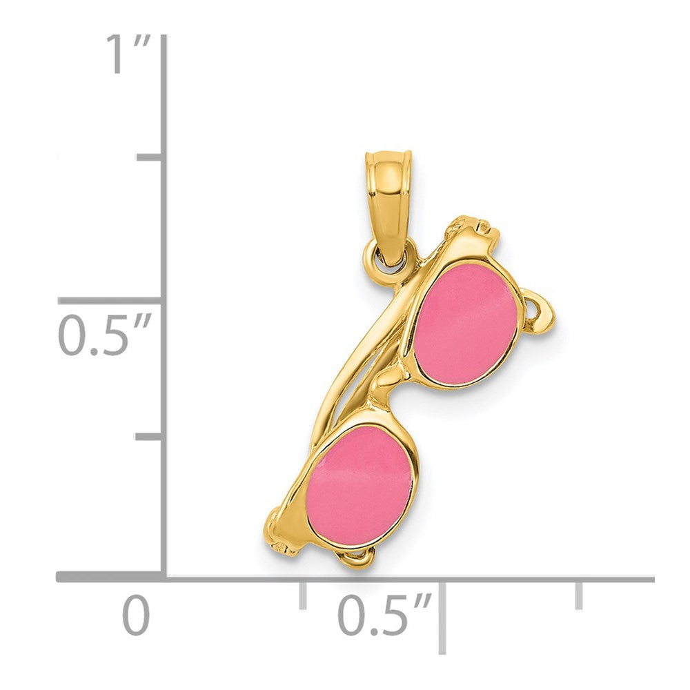 Alternate view of the 14k Yellow Gold 3D Pink Enameled Moveable Sunglasses Pendant by The Black Bow Jewelry Co.