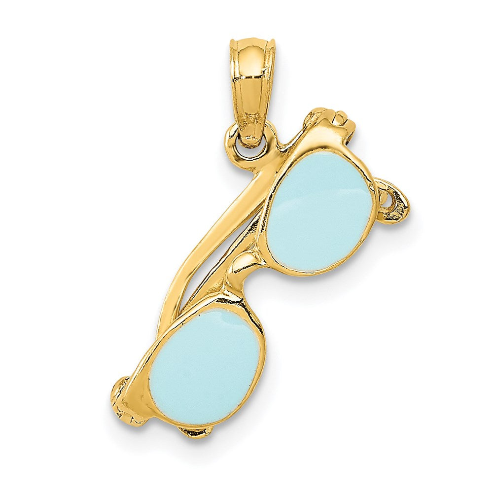 14k Yellow Gold 3D Aqua Enameled Moveable Sunglasses Pendant, Item P9636 by The Black Bow Jewelry Co.