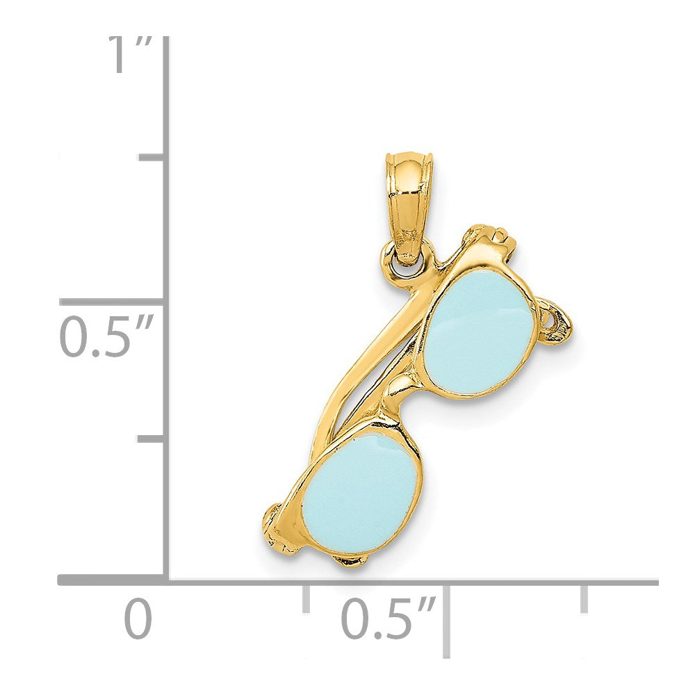 Alternate view of the 14k Yellow Gold 3D Aqua Enameled Moveable Sunglasses Pendant by The Black Bow Jewelry Co.