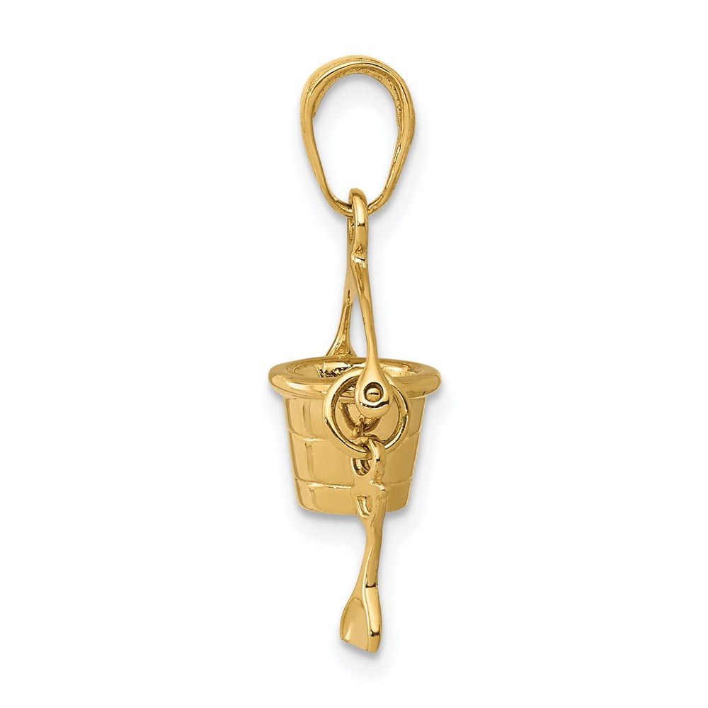 Alternate view of the 14k Yellow Gold 3D Small Beach Bucket with Shovel Pendant by The Black Bow Jewelry Co.