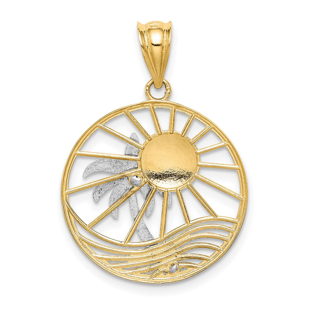 Alternate view of the 14k Two Tone Gold Sun and Palm Tree Pendant by The Black Bow Jewelry Co.