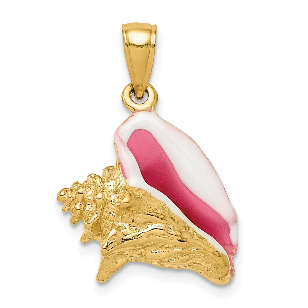 14k Yellow Gold 3D Pink and White Enameled Conch Shell Pendant, Item P9675 by The Black Bow Jewelry Co.