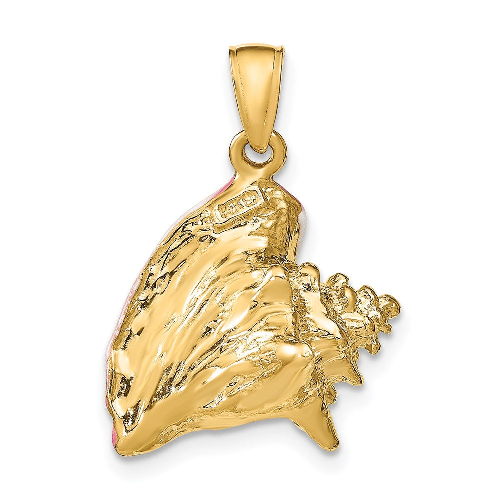 Alternate view of the 14k Yellow Gold 3D Pink and White Enameled Conch Shell Pendant by The Black Bow Jewelry Co.