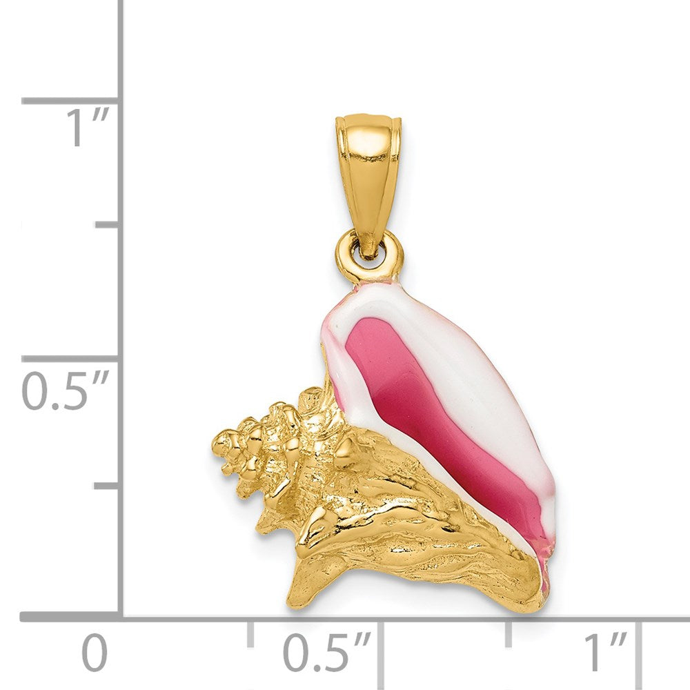Alternate view of the 14k Yellow Gold 3D Pink and White Enameled Conch Shell Pendant by The Black Bow Jewelry Co.