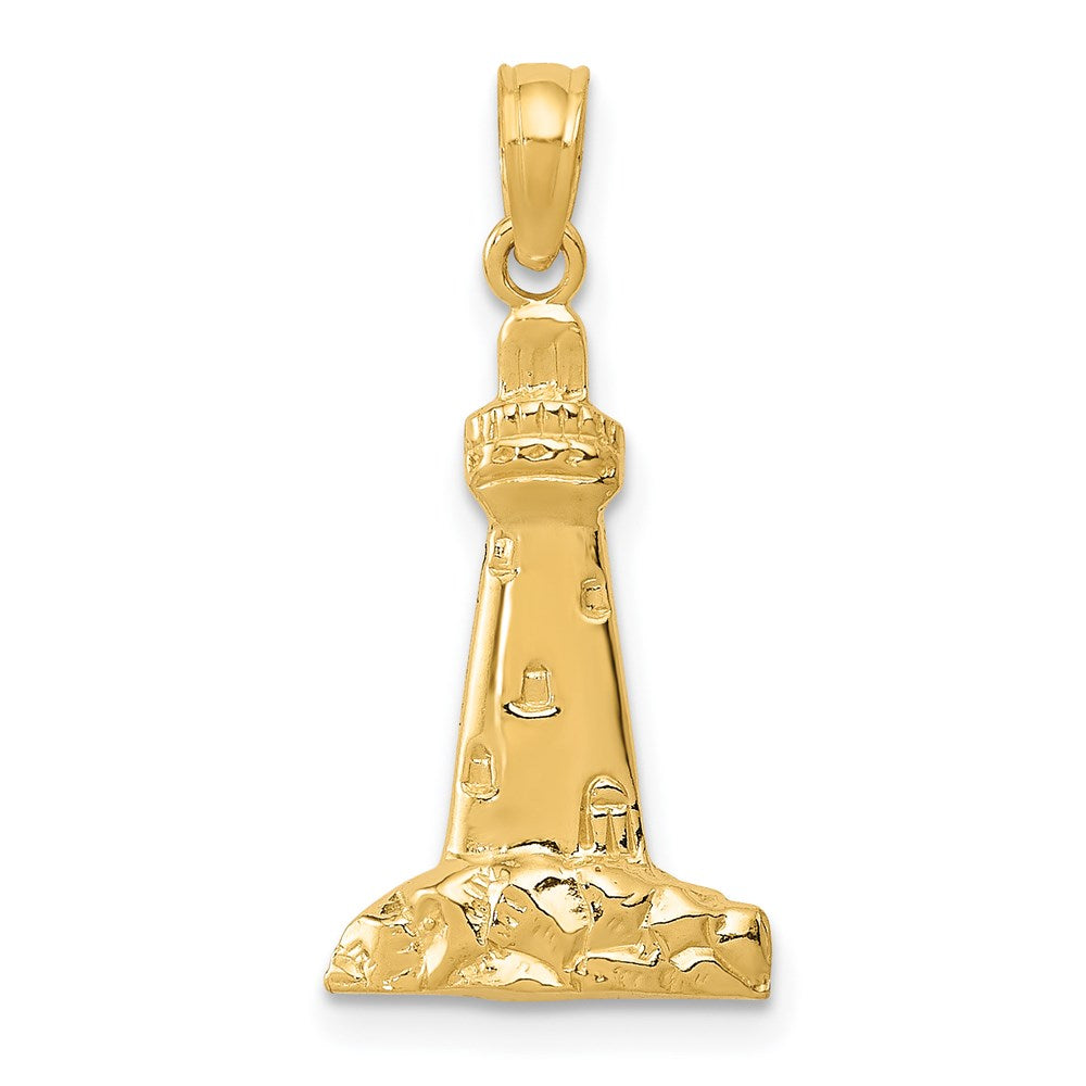 14k Yellow Gold Polished Lighthouse Pendant, Item P9683 by The Black Bow Jewelry Co.