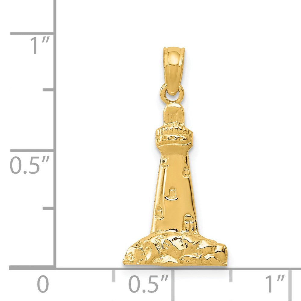 Alternate view of the 14k Yellow Gold Polished Lighthouse Pendant by The Black Bow Jewelry Co.