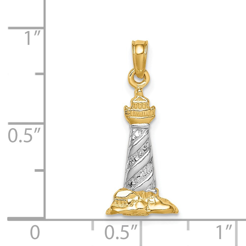 Alternate view of the 14k Yellow Gold and White Rhodium 3D Cape Hatteras Lighthouse Pendant by The Black Bow Jewelry Co.