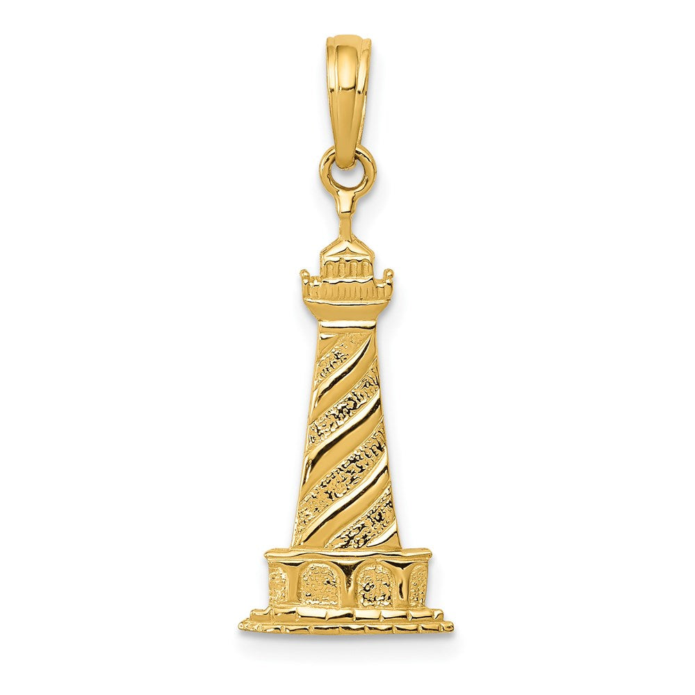 14k Yellow Gold Diagonal Stripe Lighthouse Pendant, Item P9690 by The Black Bow Jewelry Co.