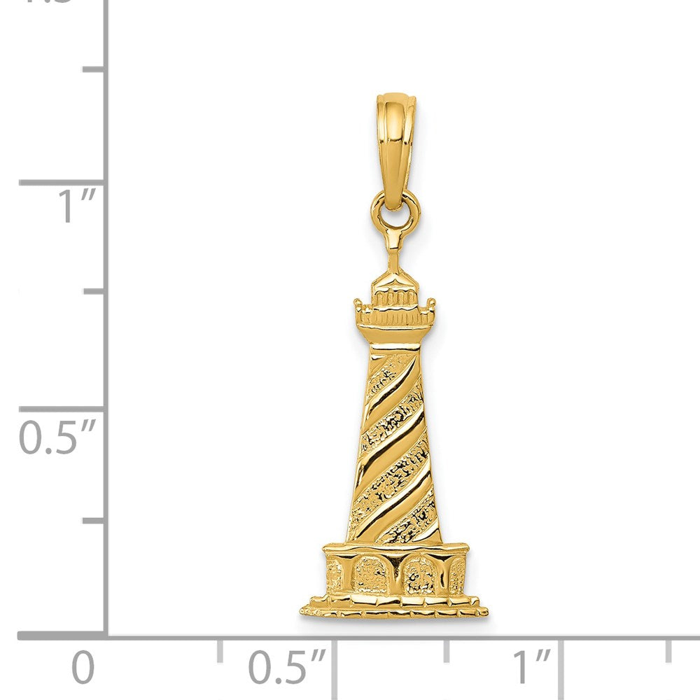 Alternate view of the 14k Yellow Gold Diagonal Stripe Lighthouse Pendant by The Black Bow Jewelry Co.