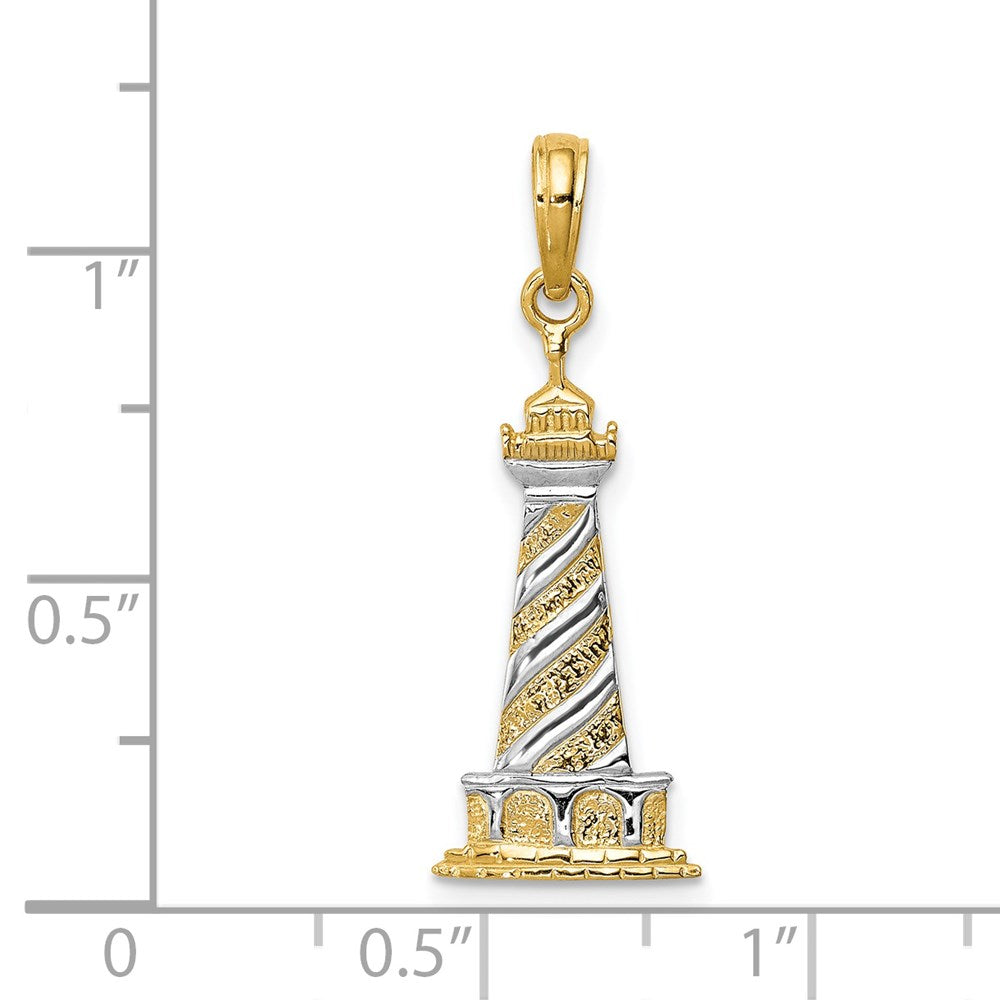 Alternate view of the 14k Yellow Gold &amp; White Rhodium Diagonal Stripe Lighthouse Pendant by The Black Bow Jewelry Co.