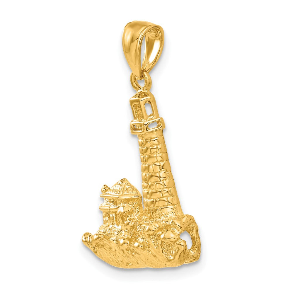 Alternate view of the 14k Yellow Gold 28mm Wave-washed Lighthouse Pendant by The Black Bow Jewelry Co.