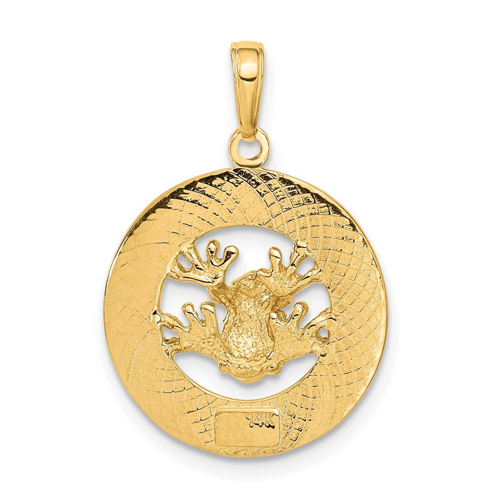 Alternate view of the 14k Yellow Gold Puerto Rico with Frog Circle Pendant by The Black Bow Jewelry Co.