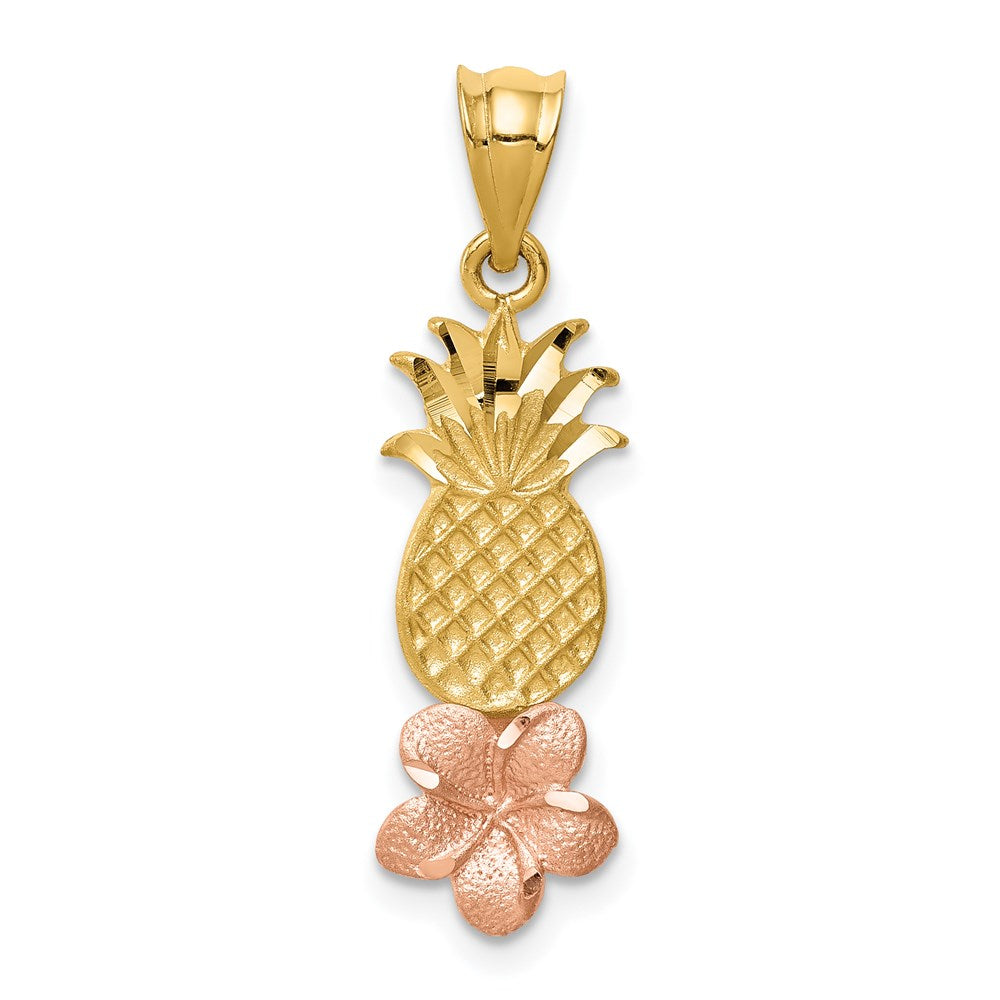 14k Rose and Yellow Gold Pineapple Plumeria Pendant, Item P9729 by The Black Bow Jewelry Co.