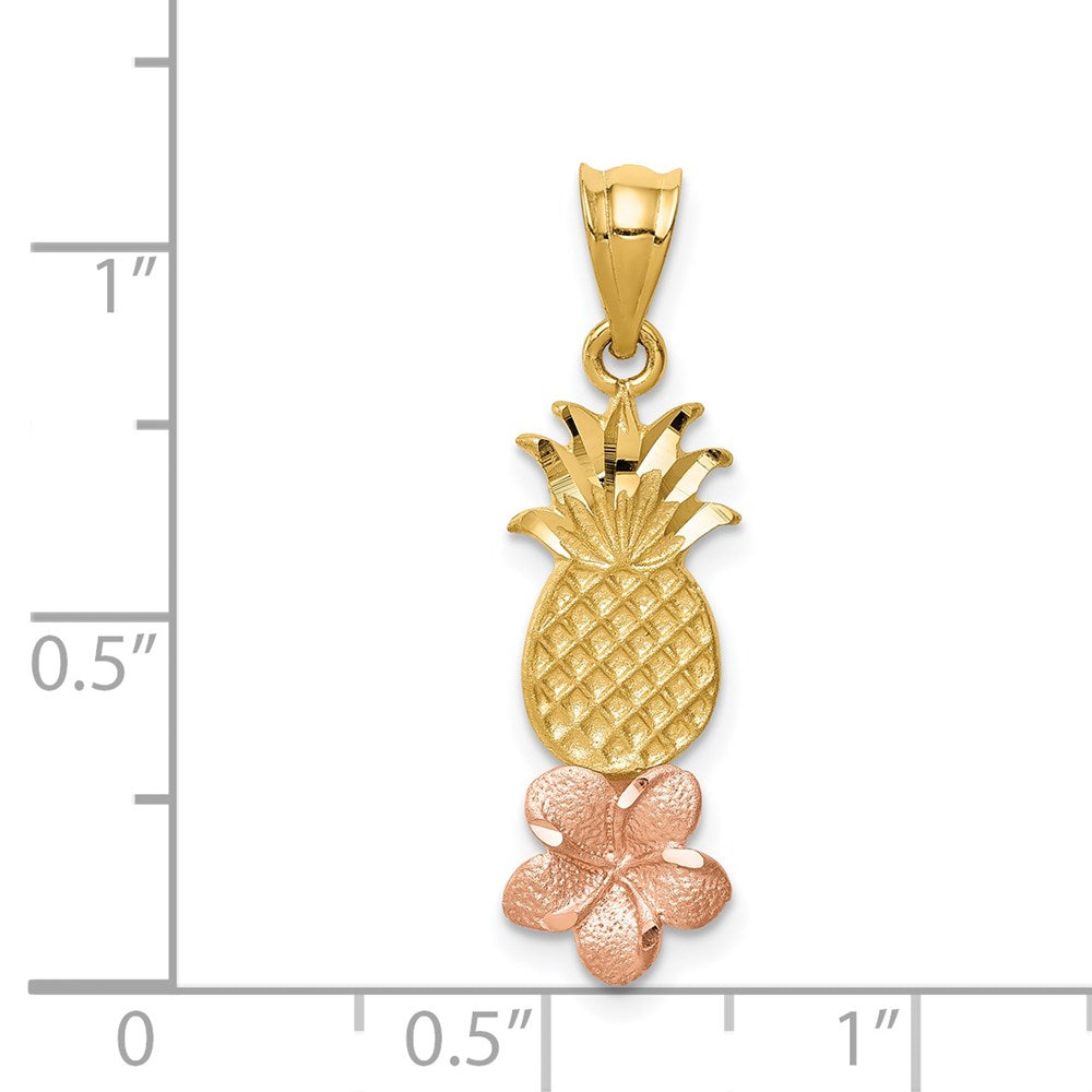 Alternate view of the 14k Rose and Yellow Gold Pineapple Plumeria Pendant by The Black Bow Jewelry Co.