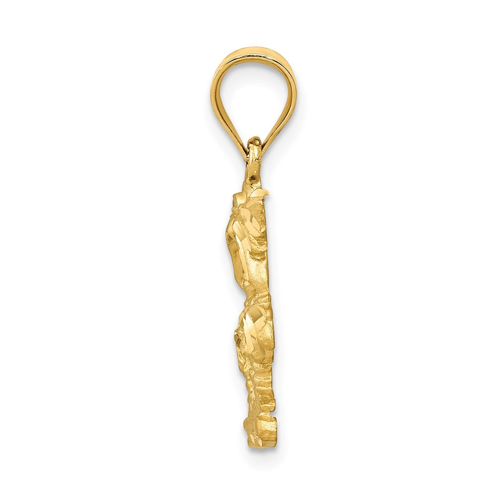 Alternate view of the 14k Yellow Gold Satin and Diamond Cut Palm Trees Pendant by The Black Bow Jewelry Co.