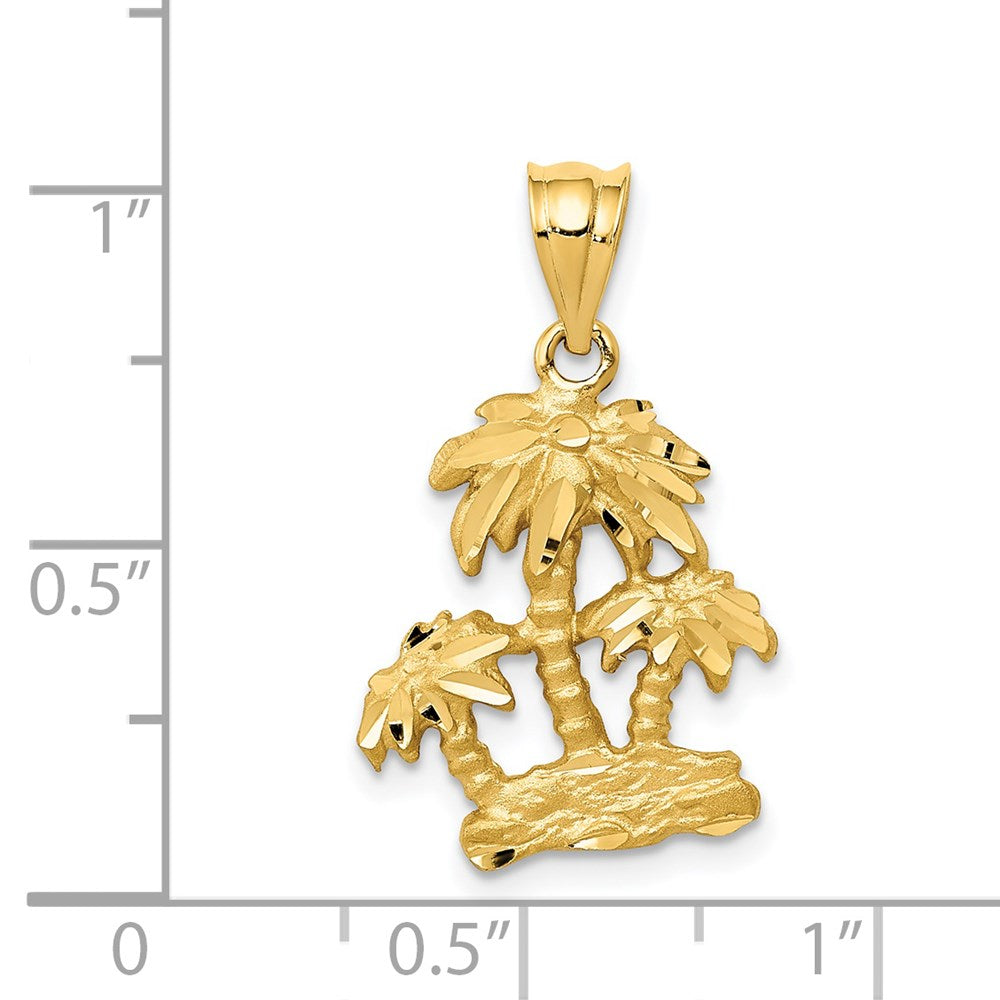 Alternate view of the 14k Yellow Gold Satin and Diamond Cut Palm Trees Pendant by The Black Bow Jewelry Co.