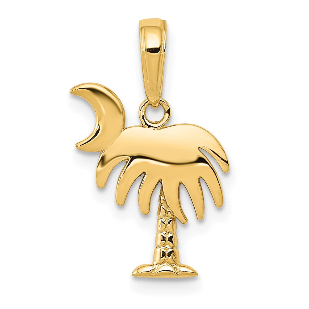 14k Yellow Gold Small Palm Tree with Moon Pendant, Item P9744 by The Black Bow Jewelry Co.
