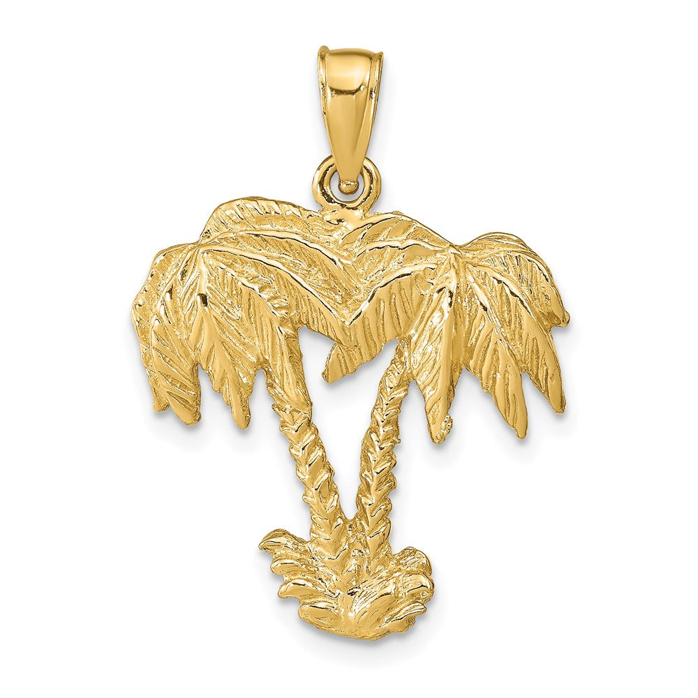 14k Yellow Gold Large Double Palm Trees Pendant, Item P9755 by The Black Bow Jewelry Co.