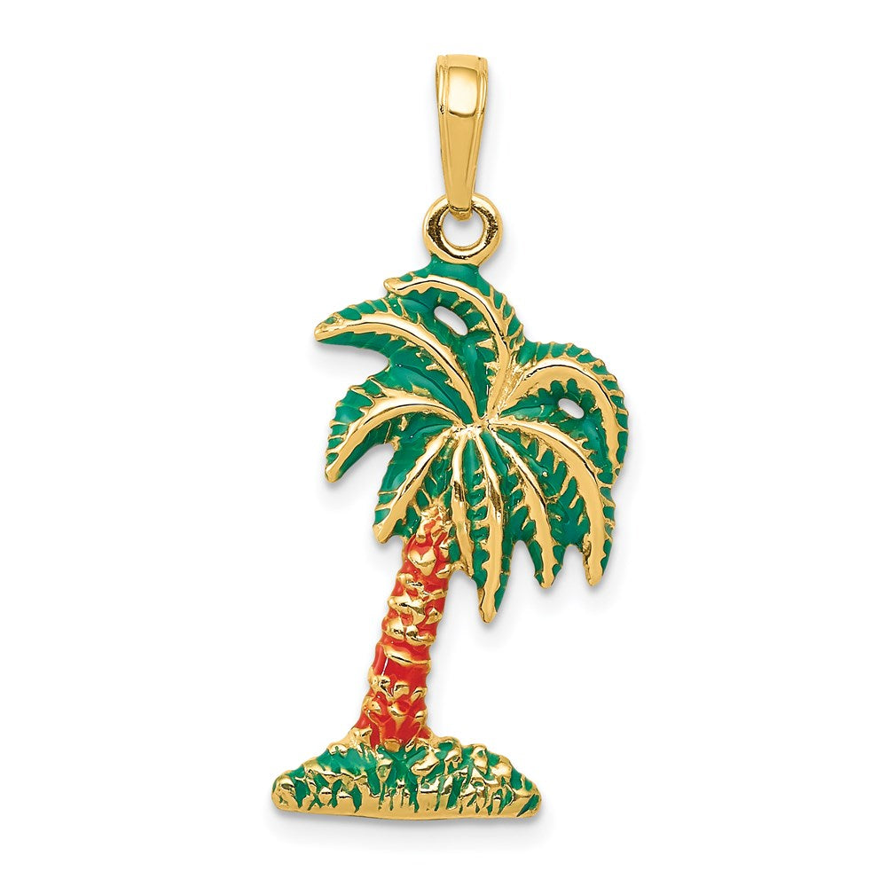 14k Yellow Gold Enameled Palm Tree Pendant, Item P9756 by The Black Bow Jewelry Co.