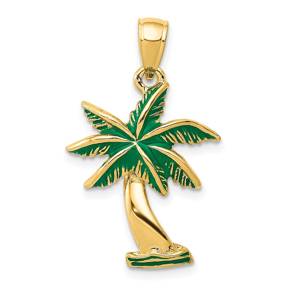 14k Yellow Gold Green Enameled Palm Tree Pendant, Item P9760 by The Black Bow Jewelry Co.