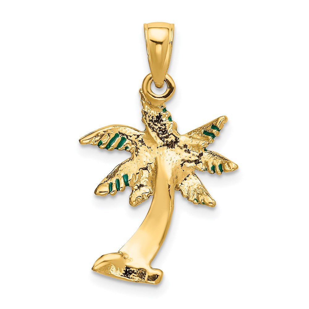 Alternate view of the 14k Yellow Gold Green Enameled Palm Tree Pendant by The Black Bow Jewelry Co.