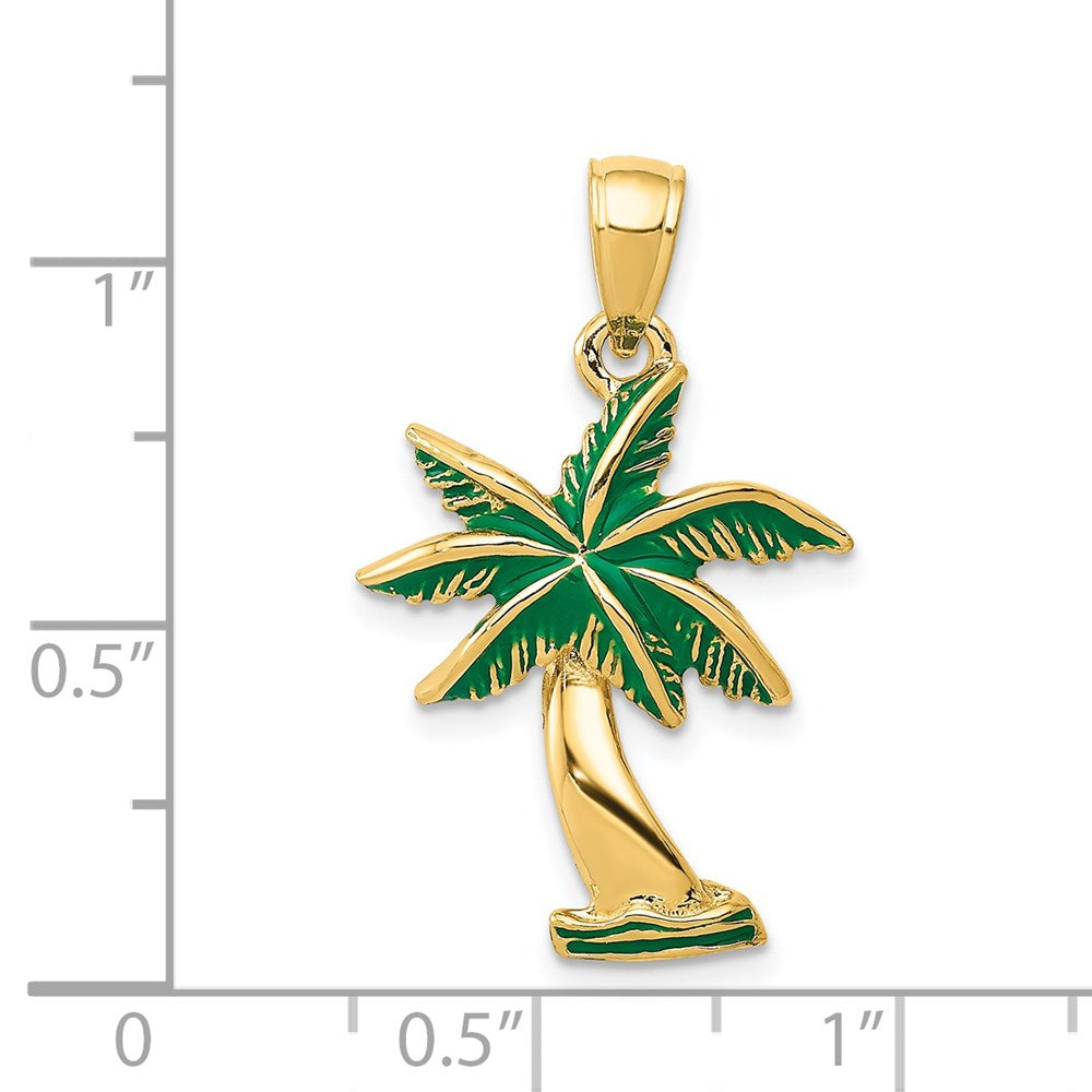 Alternate view of the 14k Yellow Gold Green Enameled Palm Tree Pendant by The Black Bow Jewelry Co.