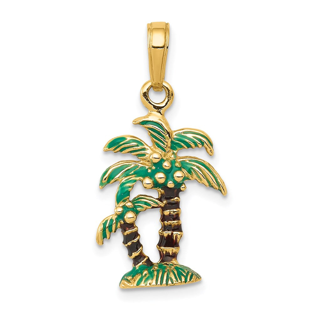 14k Yellow Gold 3D Enameled Palm Trees Pendant, Item P9761 by The Black Bow Jewelry Co.