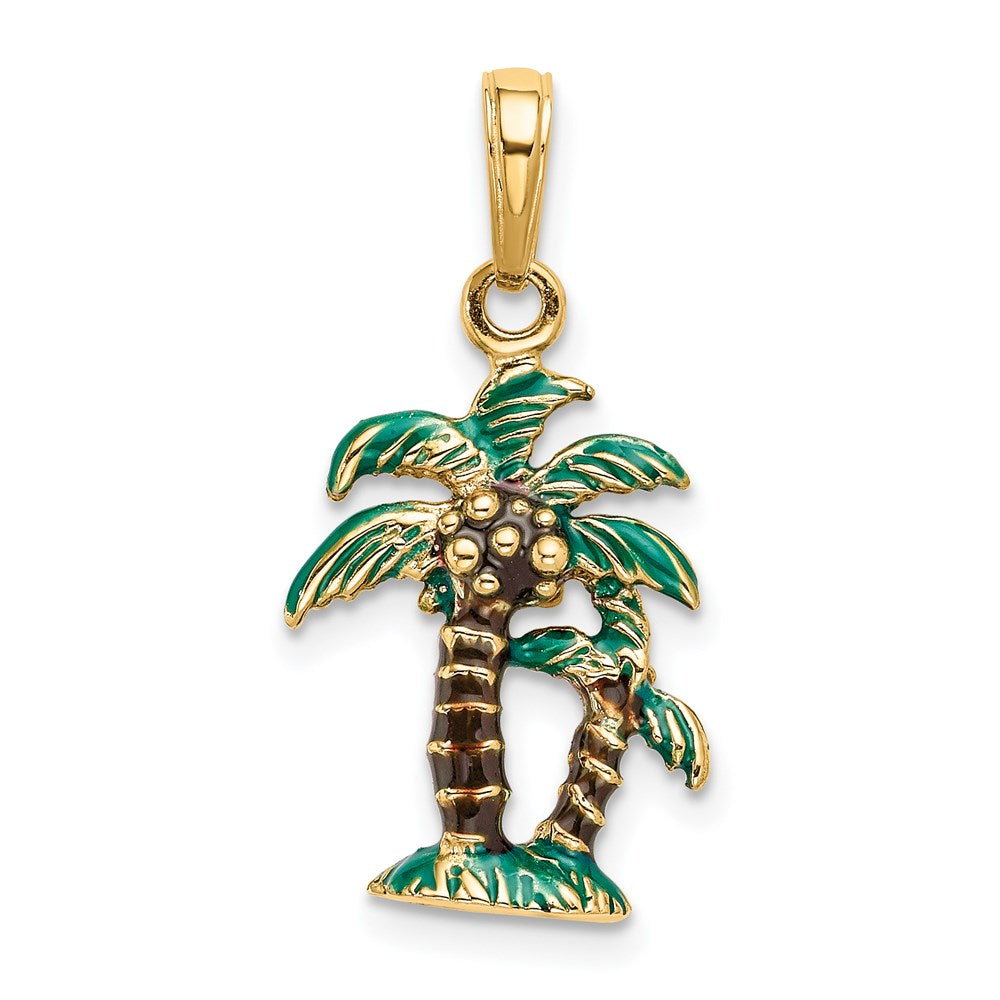 Alternate view of the 14k Yellow Gold 3D Enameled Palm Trees Pendant by The Black Bow Jewelry Co.