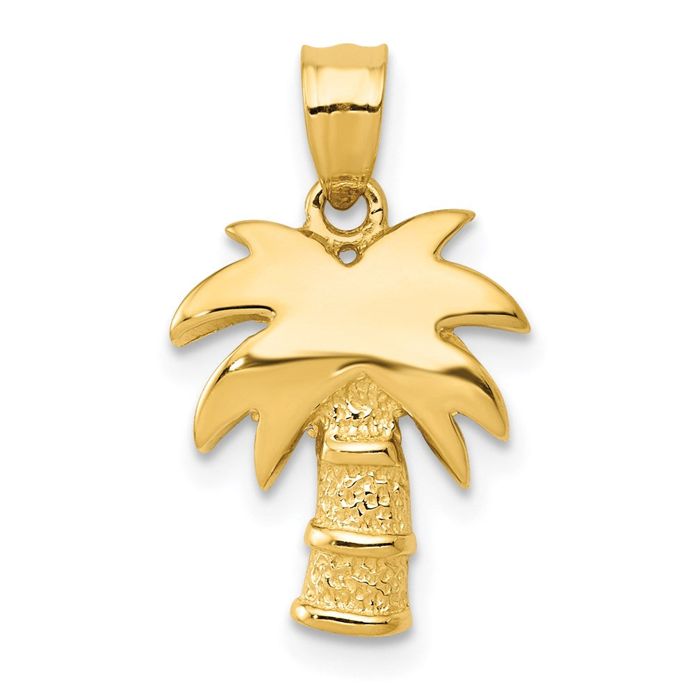 14k Yellow Gold Polished and Textured Palm Tree Pendant, Item P9762 by The Black Bow Jewelry Co.