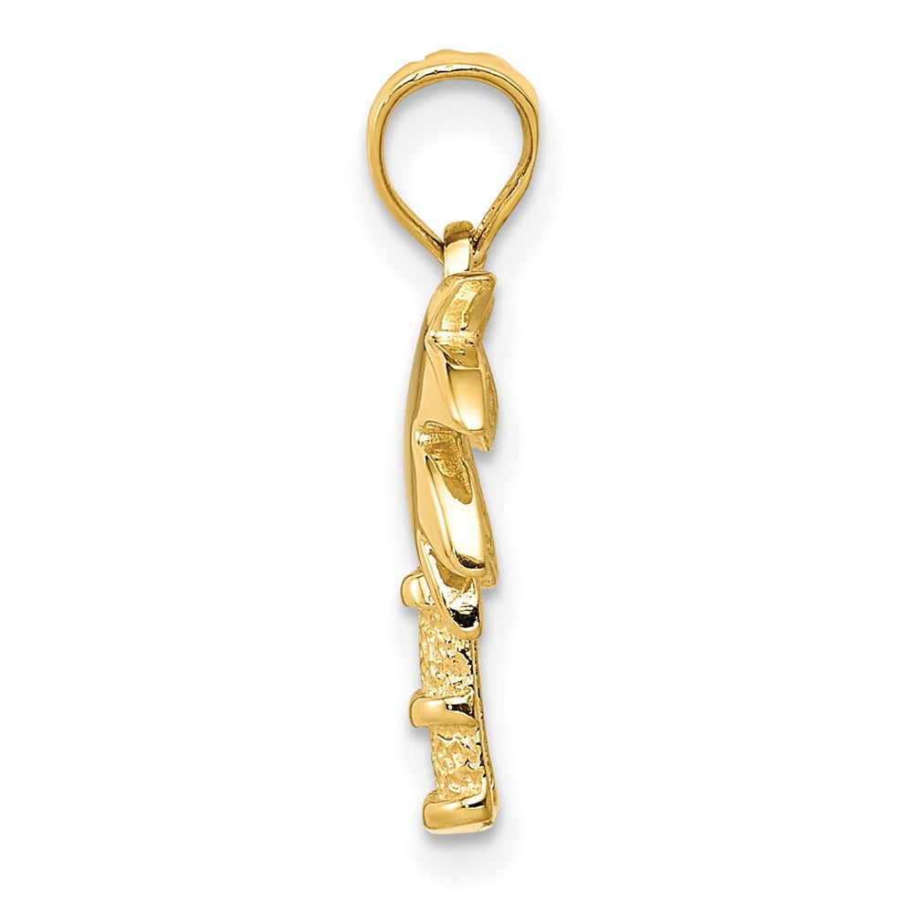 Alternate view of the 14k Yellow Gold Polished and Textured Palm Tree Pendant by The Black Bow Jewelry Co.