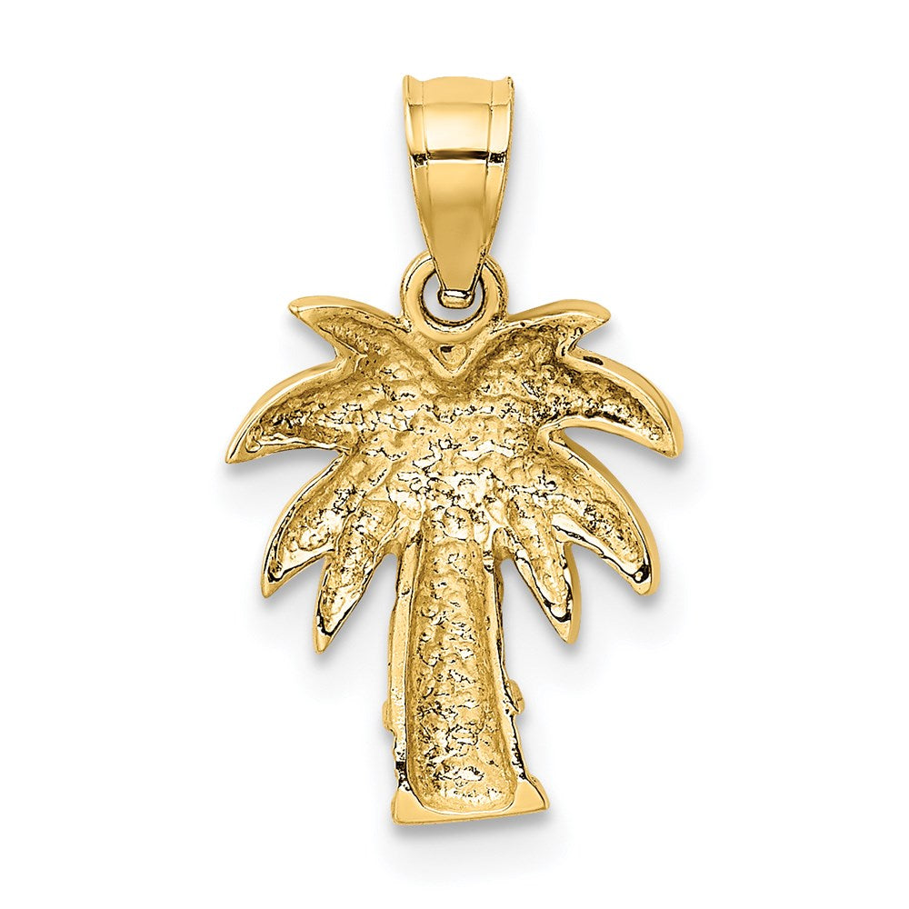 Alternate view of the 14k Yellow Gold Polished and Textured Palm Tree Pendant by The Black Bow Jewelry Co.