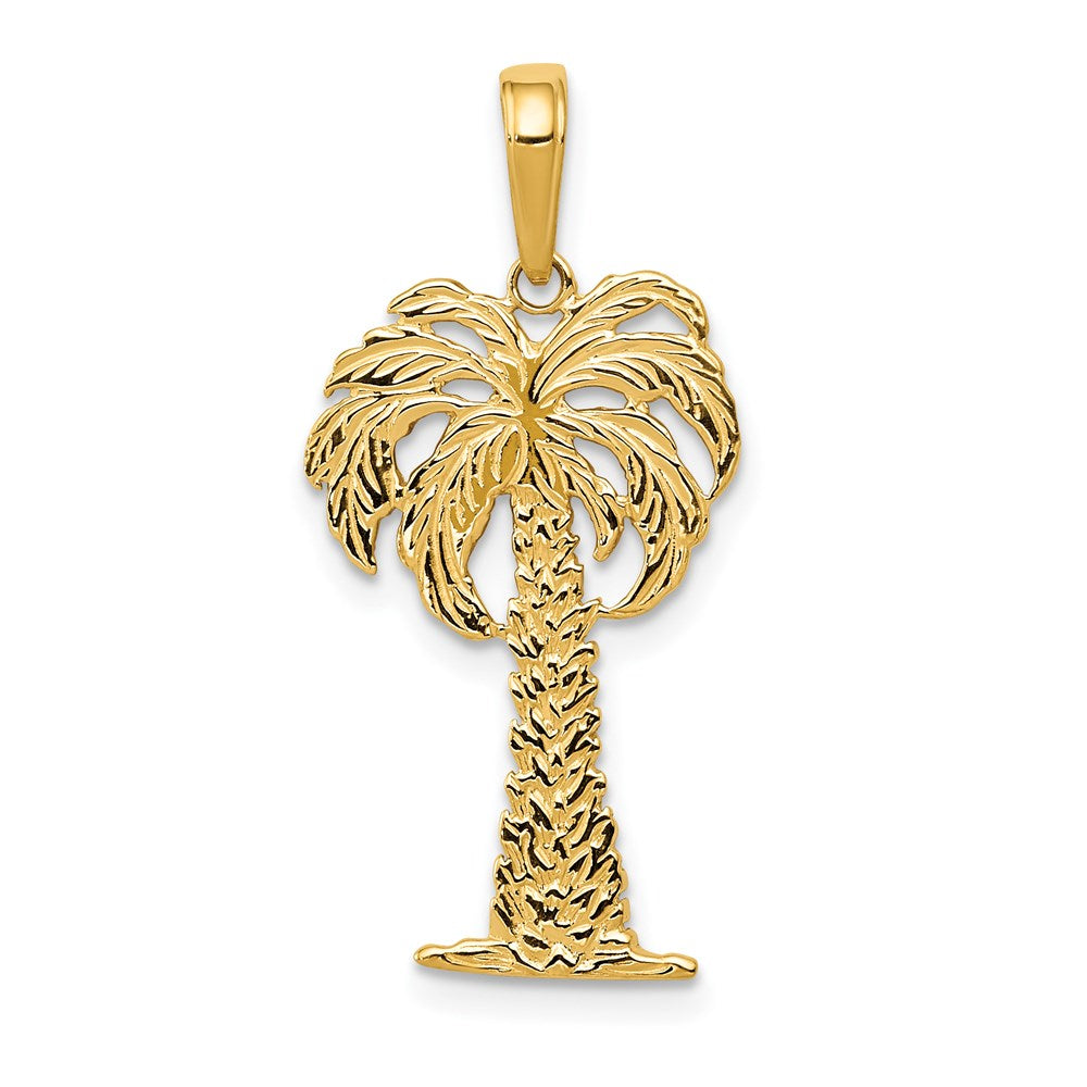 14k Yellow Gold Textured Palm Tree Pendant, 14 x 26mm, Item P9763 by The Black Bow Jewelry Co.