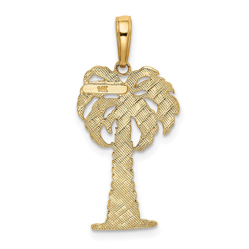 Alternate view of the 14k Yellow Gold Textured Palm Tree Pendant, 14 x 26mm by The Black Bow Jewelry Co.