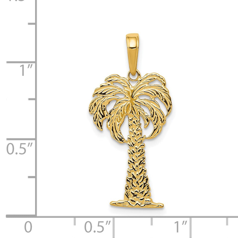 Alternate view of the 14k Yellow Gold Textured Palm Tree Pendant, 14 x 26mm by The Black Bow Jewelry Co.