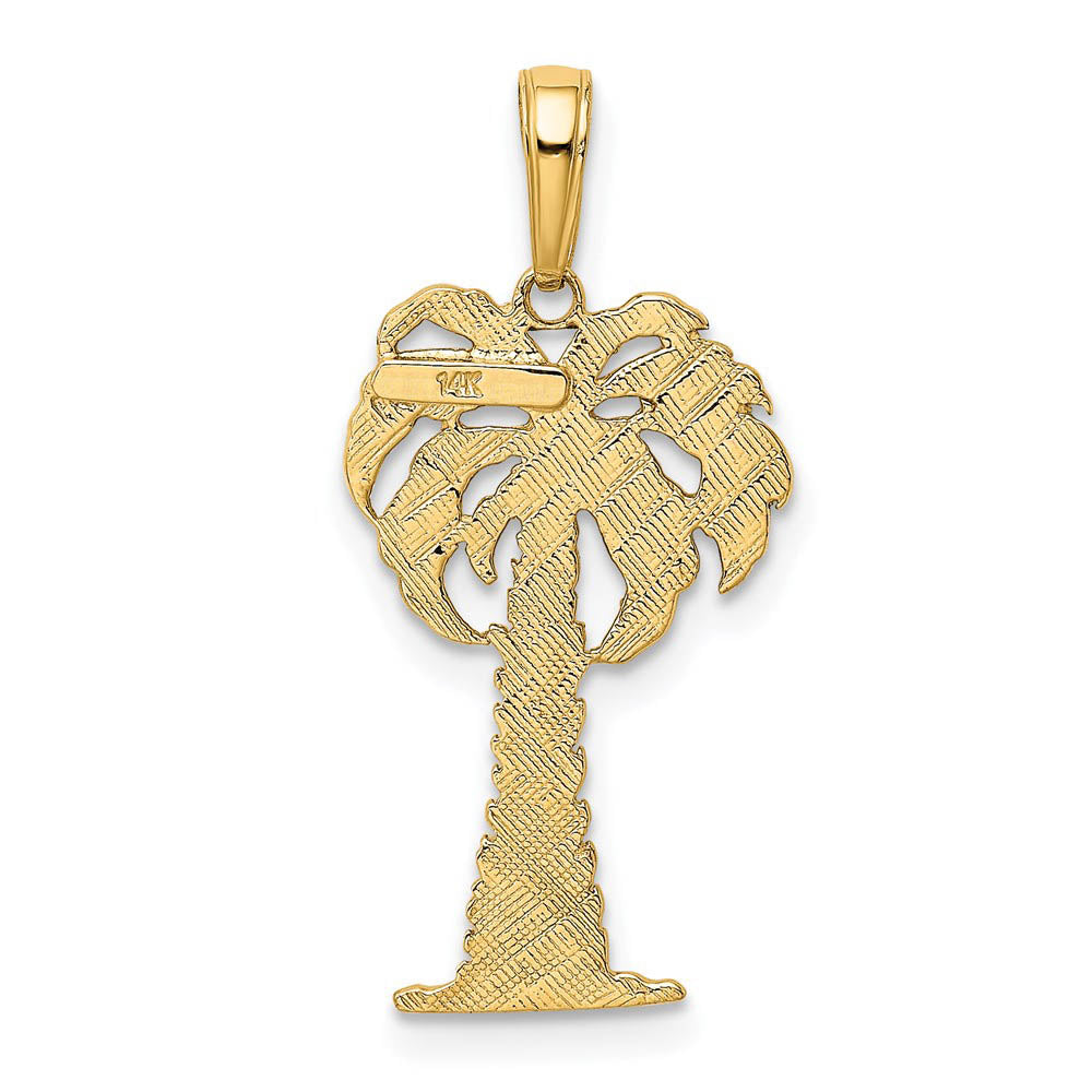 Alternate view of the 14k Yellow Gold, White Rhodium Polished and Textured Palm Tree Pendant by The Black Bow Jewelry Co.